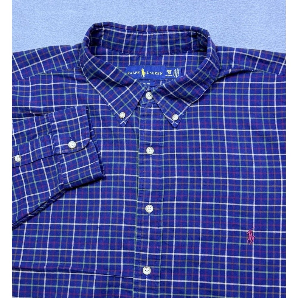 Ralph Lauren Button Shirt Mens 3XB Classic Fit Blue Plaid Normcore Modern USA